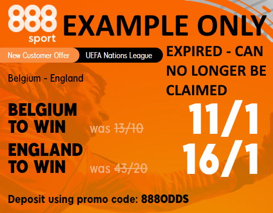 Example enhanced odds with prices on two selections